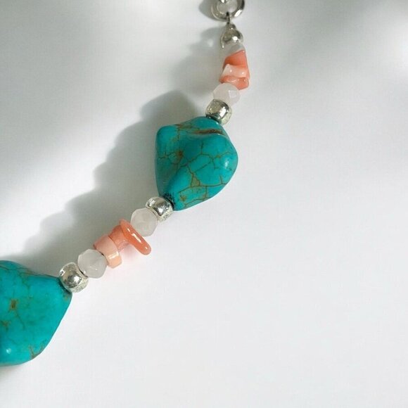 REIMAGINED Turquoise Glass Beads Agate Necklace Earrings Set - Picture 5 of 10